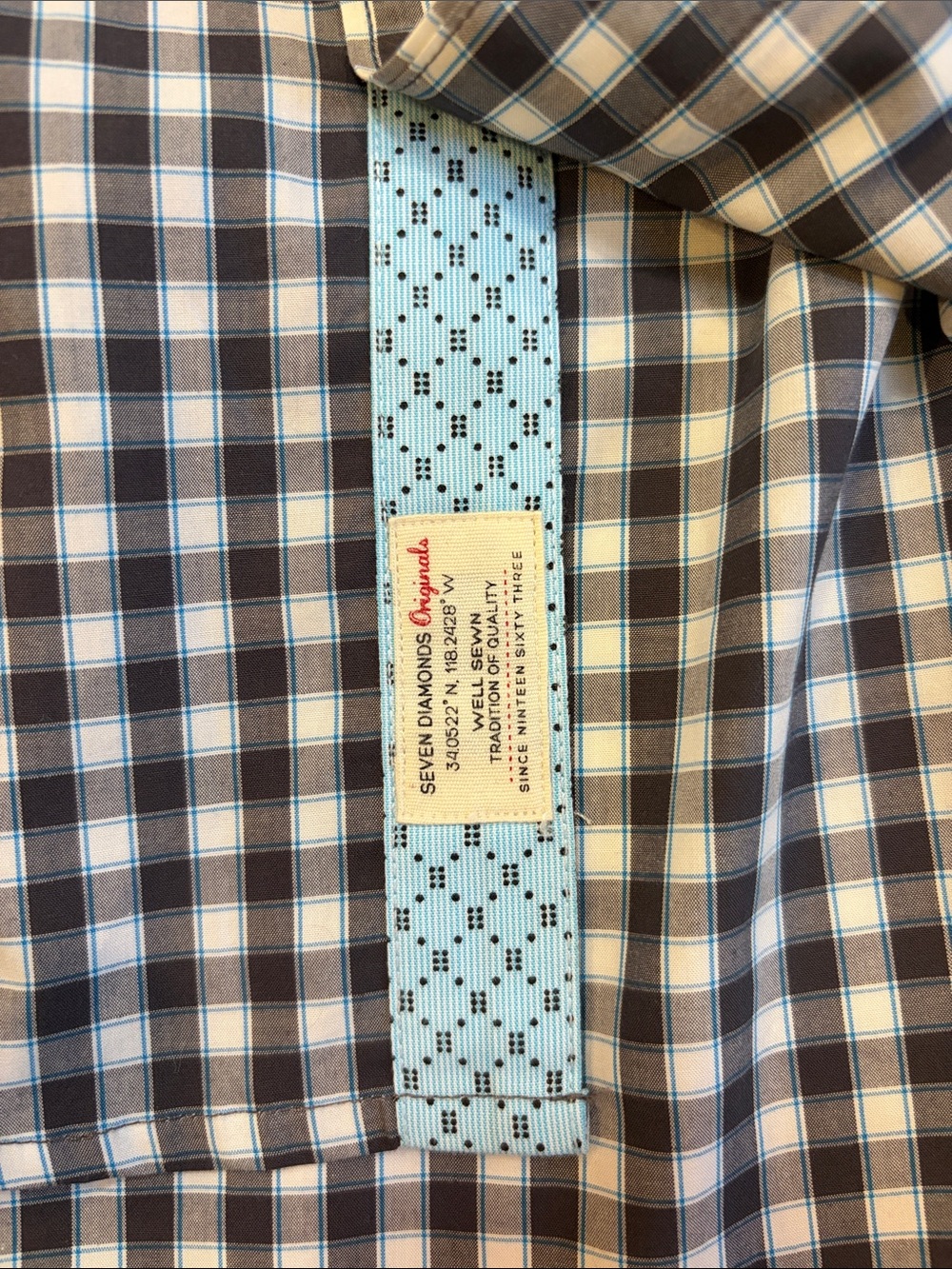 7 Diamonds Blue and White Gingham Button-Down Shirt - Picture 7 of 7